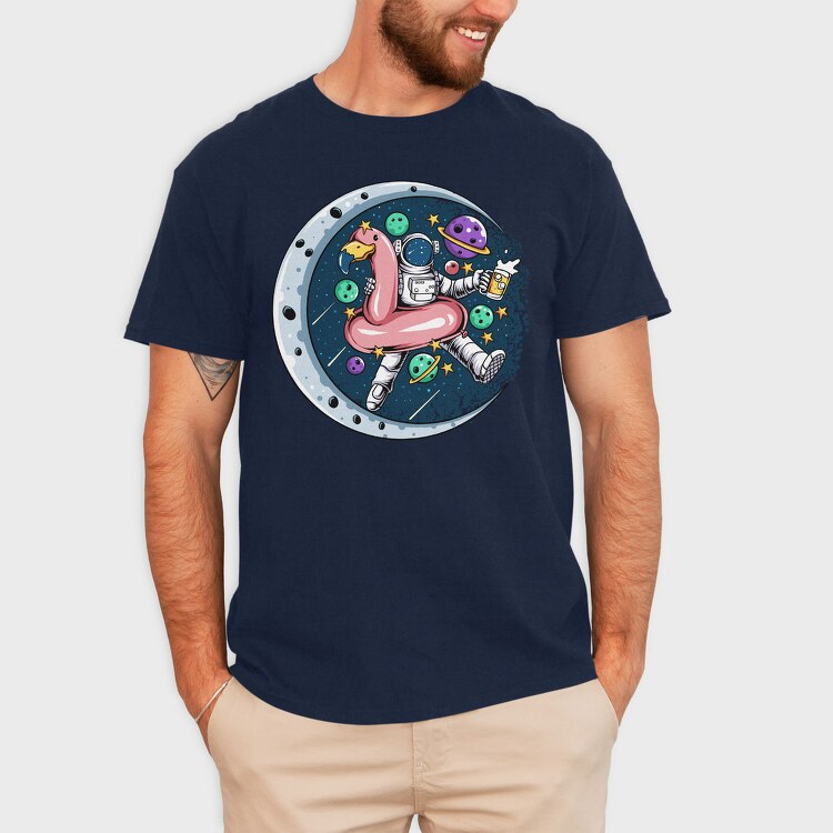 Space Flamingo Astronaut, Tricou Barbati (Unisex)