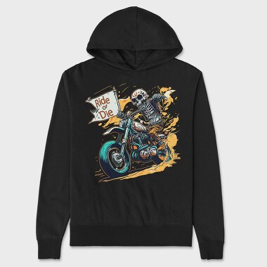 Ride or Die Skeleton Motorcycle Flag Art, Hanorac Oversize Barbati (Unisex)