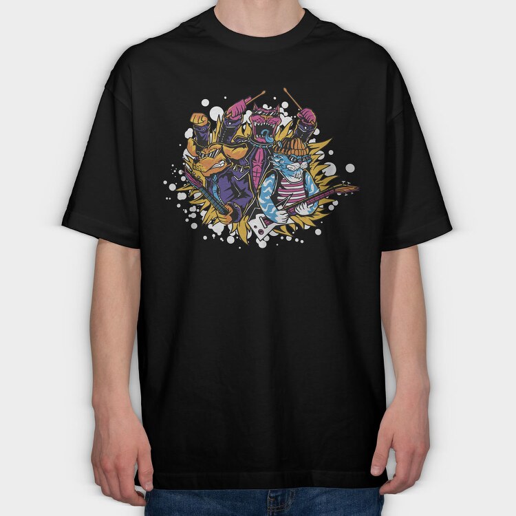 Rockin Animal Band, Tricou Oversize Barbati (Unisex)