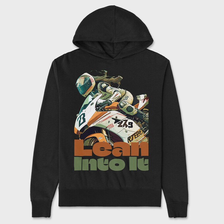 Tilted Competition Motorcycle With Rider Lean Into It, Hanorac Oversize Barbati (Unisex)