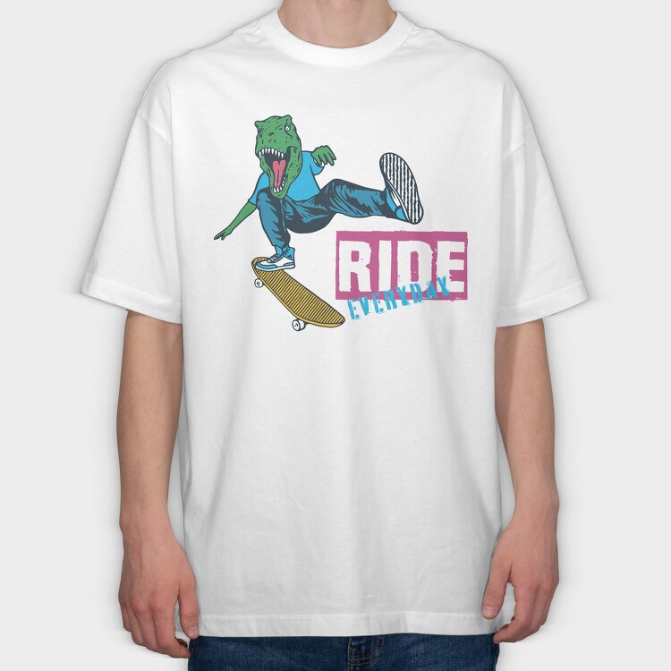 Dino Skate Ride Everyday, Tricou Oversize Barbati (Unisex)