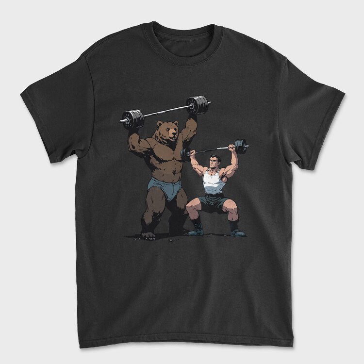 Bear and Man Lifting Weights, Tricou Barbati (Unisex)