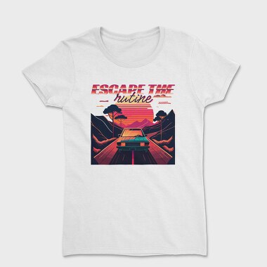 Tricou Femei, Car on Scenic Road Beautiful Sunset 80S Retro