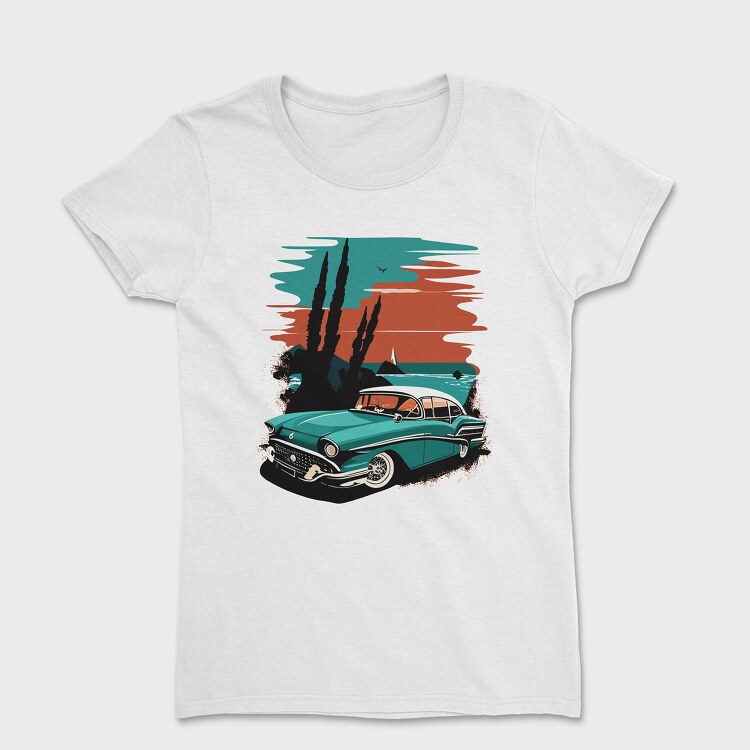 Tricou Femei, Classic 80S Car Beach Sunset Trees