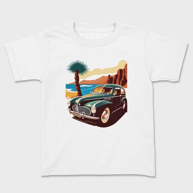 Tricou Copii, Classic 80S Car Mountains Sunset Beach Trees