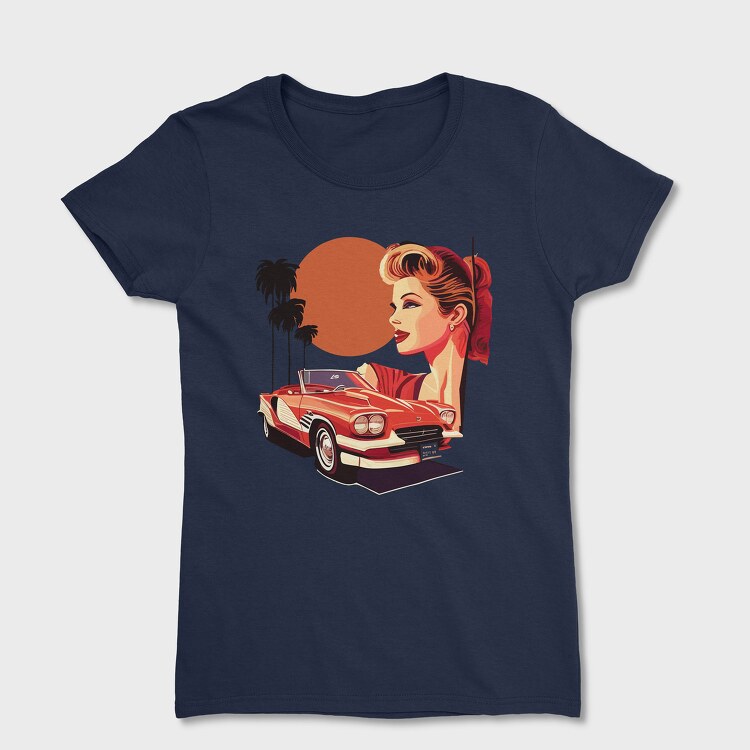 Tricou Femei, Classic Car Convertible Girl Trees