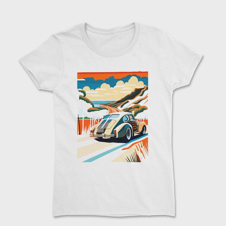 Tricou Femei, Classic Car Mountain Sunset Trees