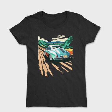 Classic Car Trees Landscape Retro, Tricou Femei