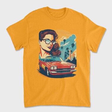 Classic Convertible Car With Sky Palm Trees, Tricou Barbati (Unisex)