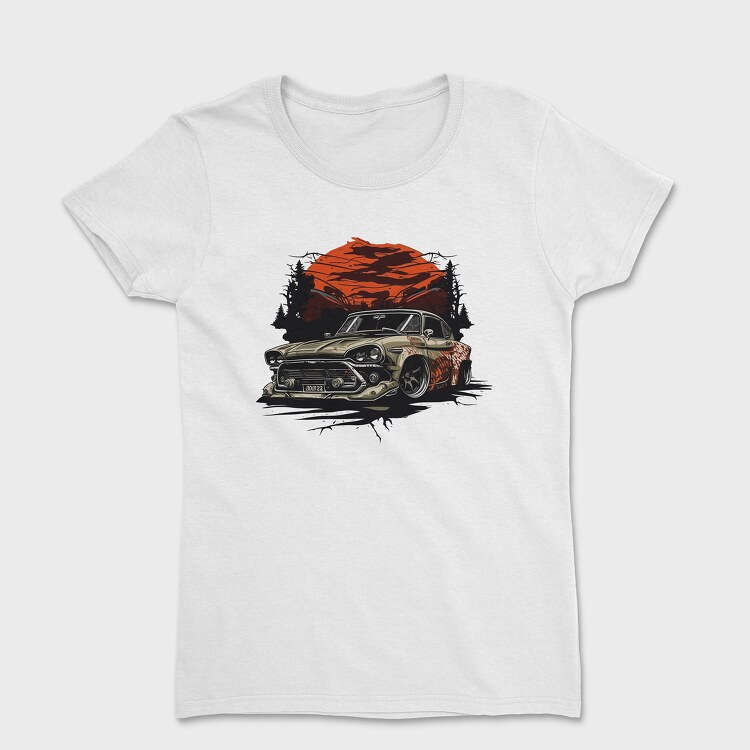 Custom Classic Car Sunset Clouds Trees, Tricou Femei