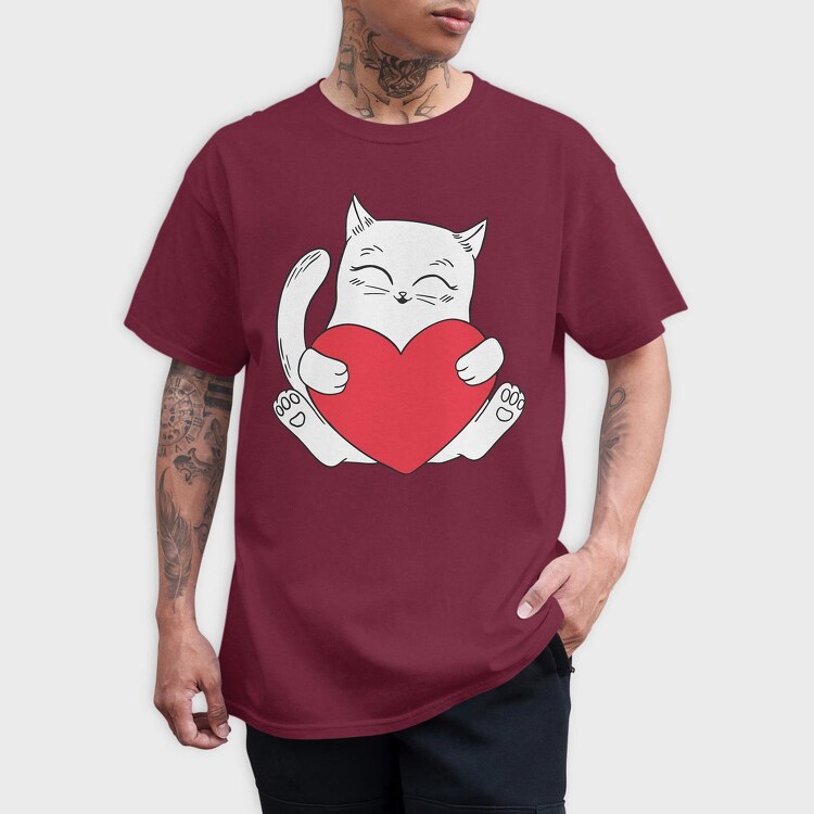 Cat Holding Heart, Tricou Barbati (Unisex)
