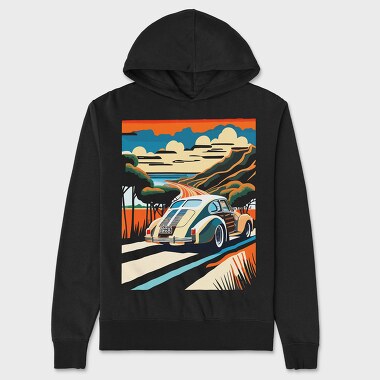 Classic Car Mountain Sunset Trees, Hanorac Oversize Barbati (Unisex)