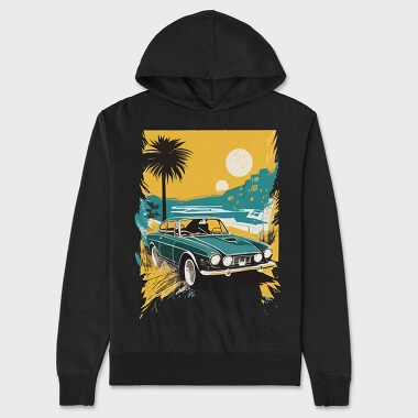 Classic Car Palm Trees Sun Sea City, Hanorac Oversize Barbati (Unisex)