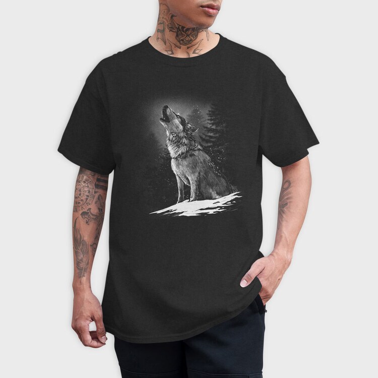 Realistic Wolf Monocrhome Howl, Tricou Barbati (Unisex)