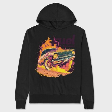 Hot Road Car Burning Ground Fuel Soul Cartoon, Hanorac Oversize Barbati (Unisex)