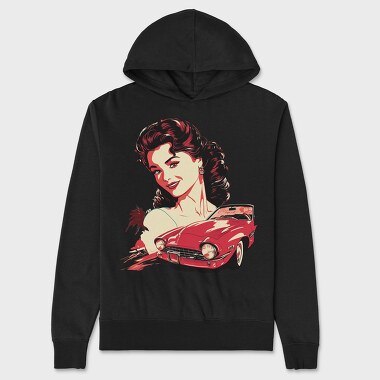 Retro Car Convertible With Girl, Hanorac Oversize Barbati (Unisex)