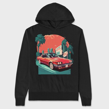 Retro Classic Car Greenish Landscape, Hanorac Oversize Barbati (Unisex)