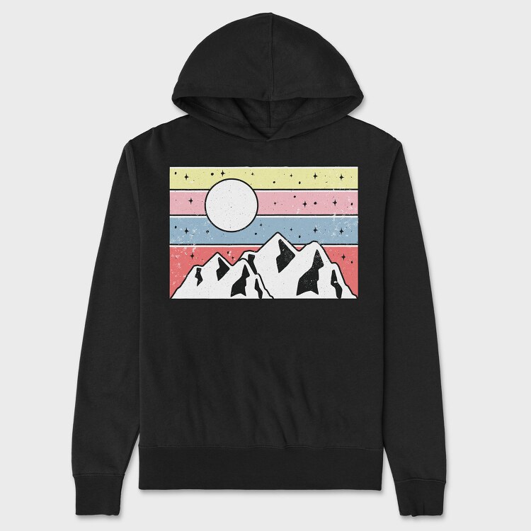 Retro Mountain Sunset, Hanorac Oversize Barbati (Unisex)