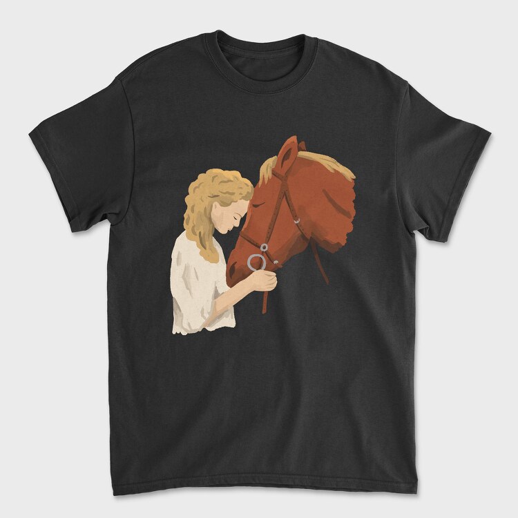 Tricou Barbati (Unisex), Girl Horse Watercolor