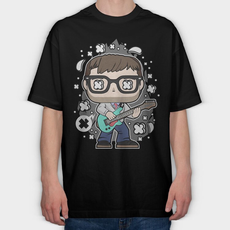 Rockstar Glasses Guitar, Tricou Oversize Barbati (Unisex)