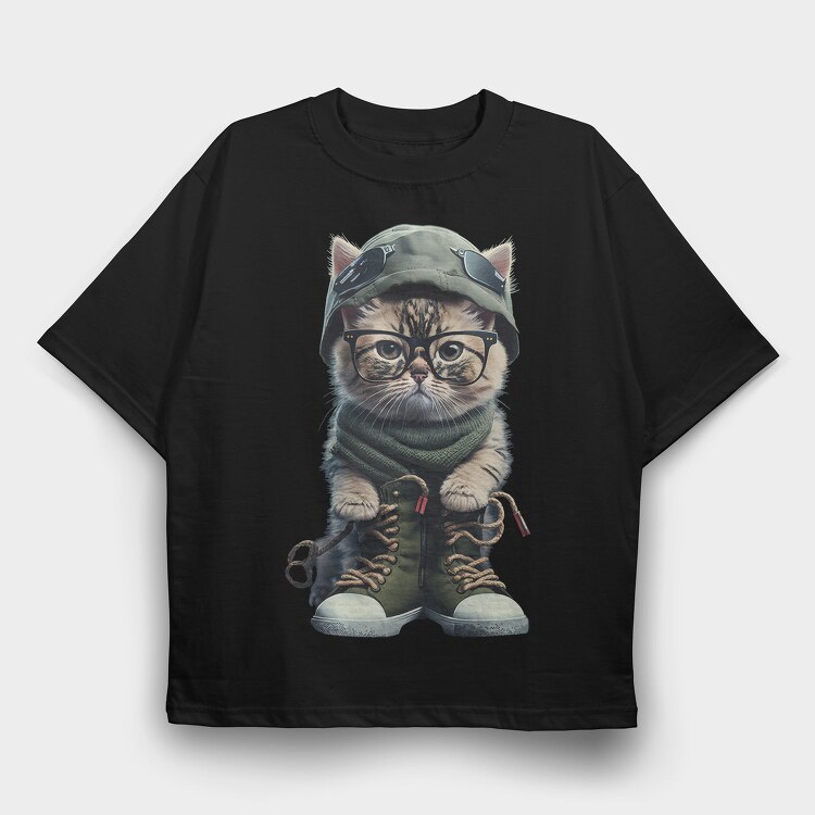 Cat Aviator Chic, Tricou Oversize Barbati (Unisex)