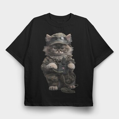 Military Cat, Tricou Oversize Barbati (Unisex)