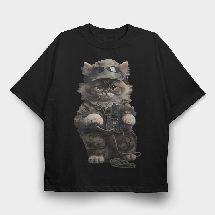 Military Cat, Tricou Oversize Barbati (Unisex)