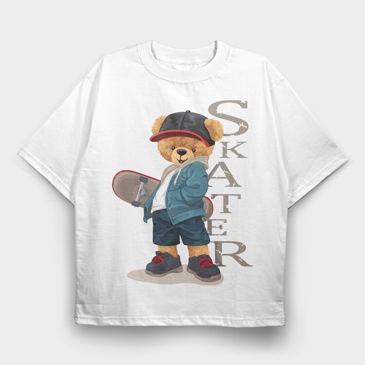 Skateboarding Teddy, Tricou Oversize Barbati (Unisex)