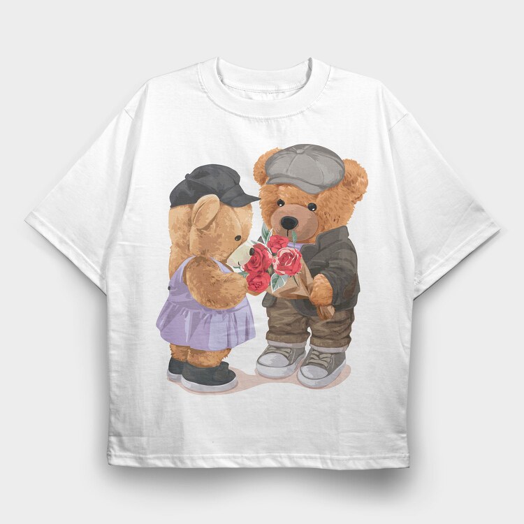 Teddy Love Bouquet, Tricou Oversize Barbati (Unisex)