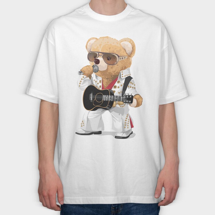 Teddy Elvis Guitar, Tricou Oversize Barbati (Unisex)