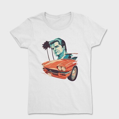 Iconic Car Convertible With Man, Tricou Femei