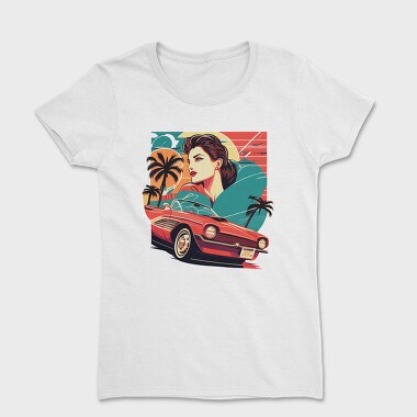 Iconic Vintage Convertible With Girl in Nature, Tricou Femei