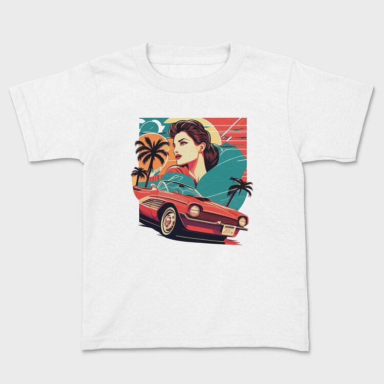 Tricou Copii, Iconic Vintage Convertible With Girl in Nature