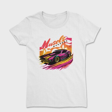 Muscle Car Full Speed Palm Trees SunMuscle Madness Pop, Tricou Femei