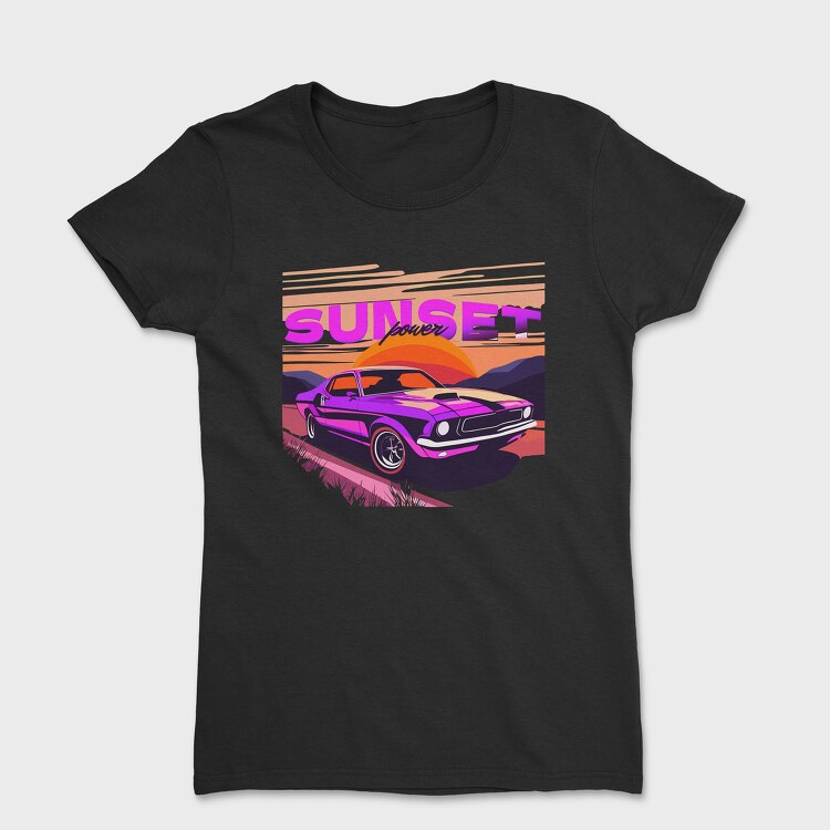 Tricou Femei, Muscle Car Mountain Sunset