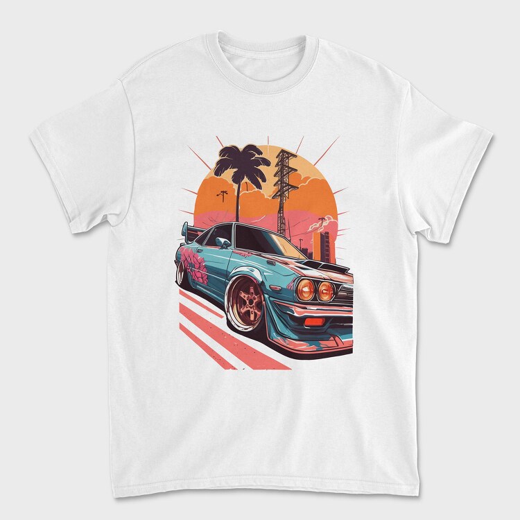 Racing Car Customized Palm Trees Sunset Retro, Tricou Barbati (Unisex)