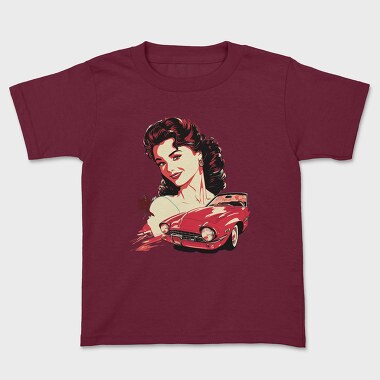 Retro Car Convertible With Girl, Tricou Copii