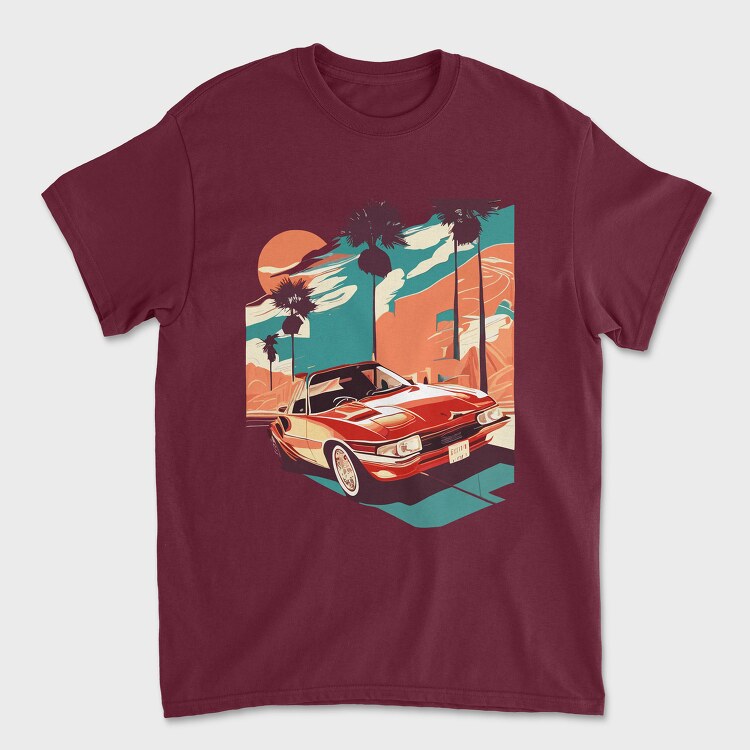 Tricou Barbati (Unisex), Retro Car Convertible With Mountains