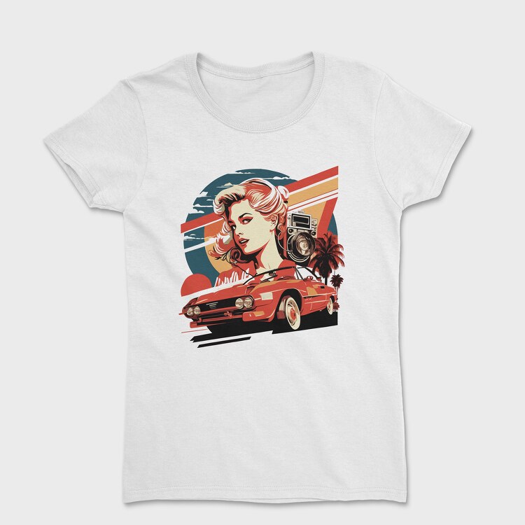 Tricou Femei, retro car sunset girls