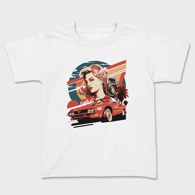 retro car sunset girls, Tricou Copii