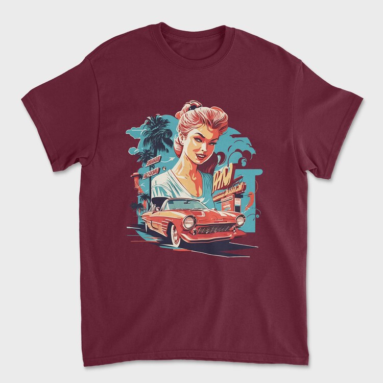 Tricou Barbati (Unisex), Retro Convertible Classic Car Palm Trees