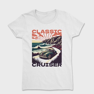 Vintage Car Driving Coastal Road, Tricou Femei