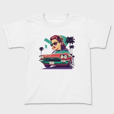 Vintage Convertible With Girl in Scenic, Tricou Copii