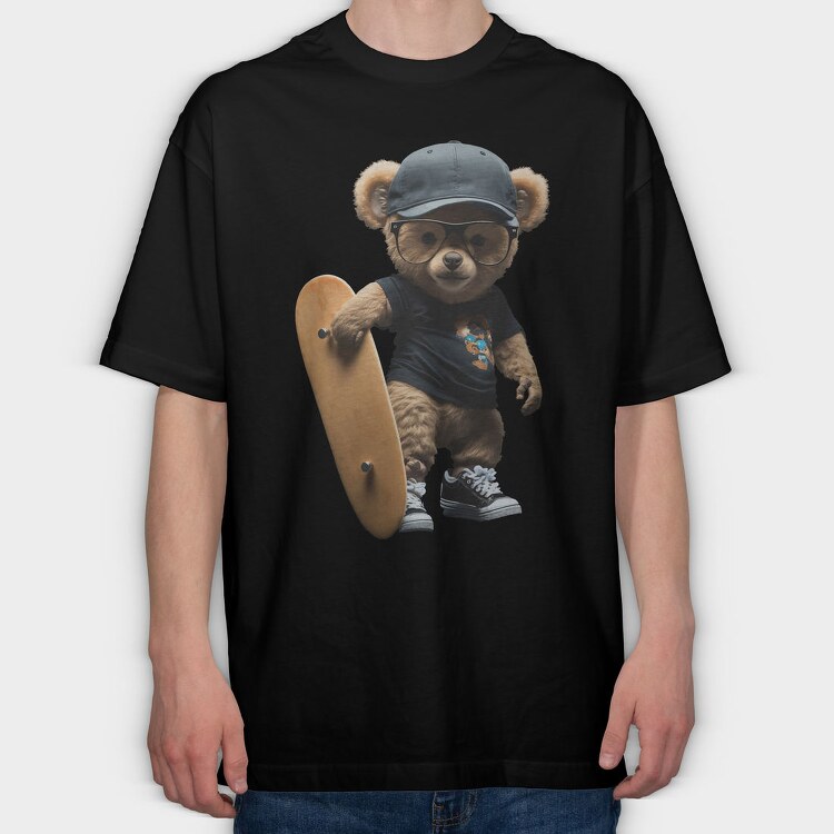 Skateboarding Teddy 1, Tricou Oversize Barbati (Unisex)