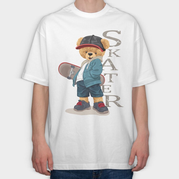 Skateboarding Teddy, Tricou Oversize Barbati (Unisex)