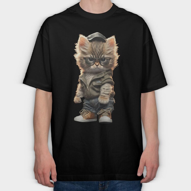 Hipster Kitty, Tricou Oversize Barbati (Unisex)