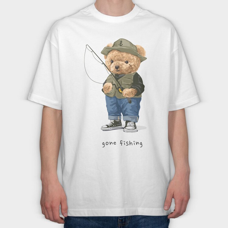 Teddy Bear Fishing, Tricou Oversize Barbati (Unisex)