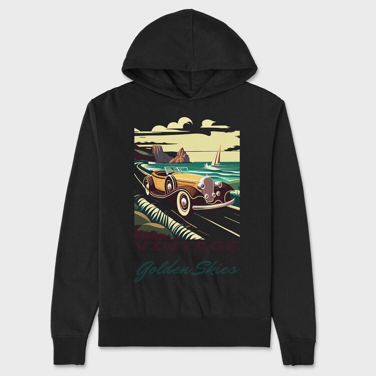 Hanorac Barbati (Unisex), Vintage Car Driving Coastal Road 2