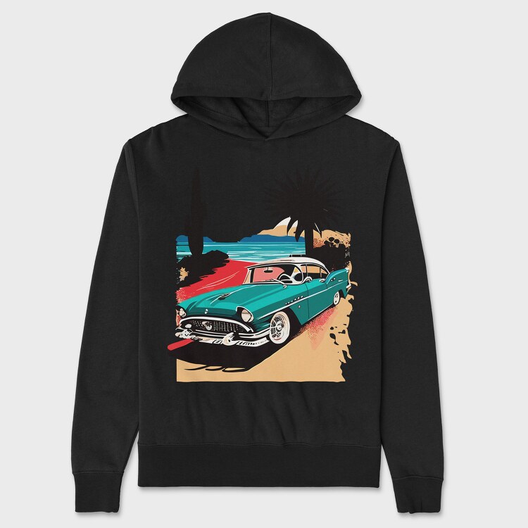 Classic Car Beach Sunset Trees, Hanorac Oversize Barbati (Unisex)