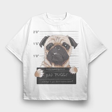 Pug Mugshot, Tricou Oversize Barbati (Unisex)